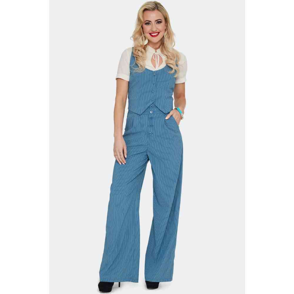 Voodoo Vixen - Pinstripe Collared Vest Waistcoat - Blue